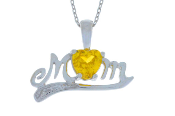 Mom-pendant-y-citrine 0.50 Ct Citrine Heart Shape Mom & Diamond Pendant .925 Sterling Silver