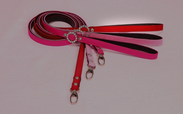 Hp311 Satin Lace With Hook Doggie Leash With Rhinestone Studs 4 Ft., Long , Hot Pink - One Size