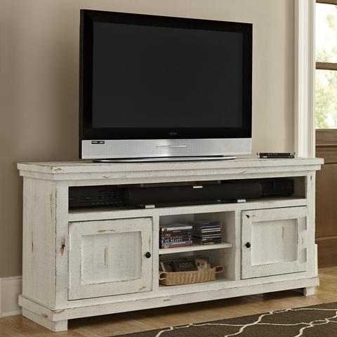 P610e-74 Willow Casual Style 74 In. Media Console Table, Distressed White
