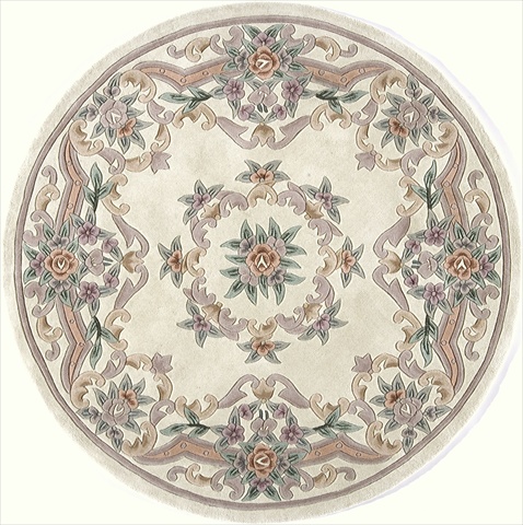 21530 6 Ft. New Aubusson Ivory Round Area Rug