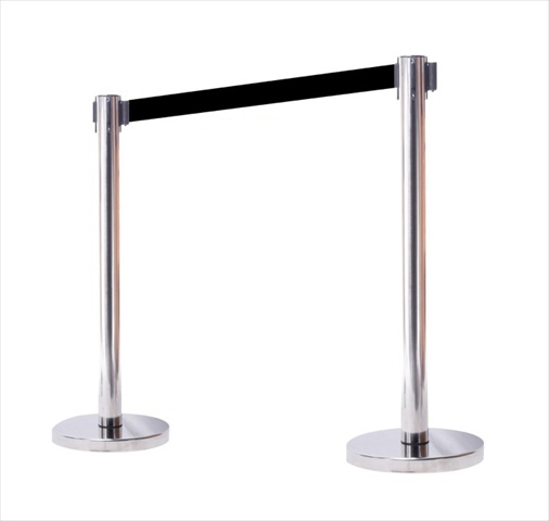 VIP Crowd Control 1006 12 in. Flat Base Mirror Post Retractable Belt Stanchion - 6.5 ft. Black Belt