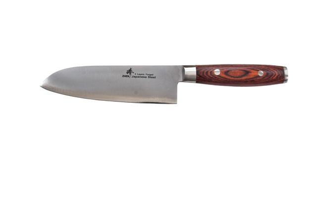 C3p Vg-10 Series 3 Layers Forged 7 In. Pakkawood Handle Steel Santoku Chef Knife