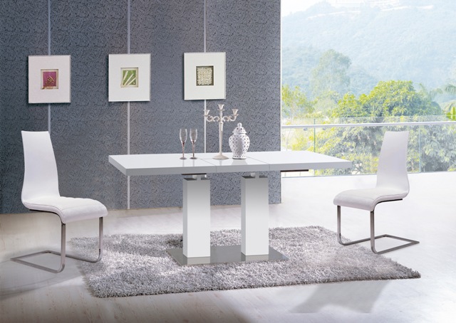 Dt20104 White Glossy Expandable Dining Table