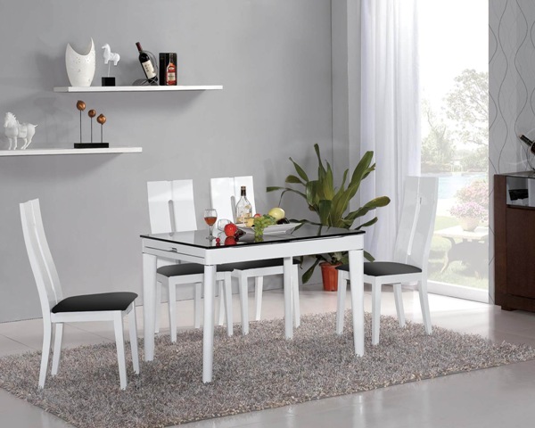 Dc201026 White Finish High Gloss Dining Chair With Black Seat