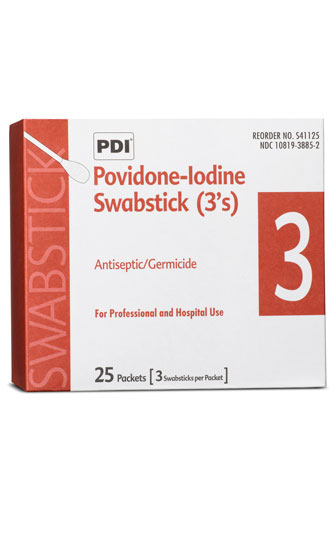 S82125 Pvp-iodine Scrub Swabsticks, 3 Per Pack, 25 Packs Per Box