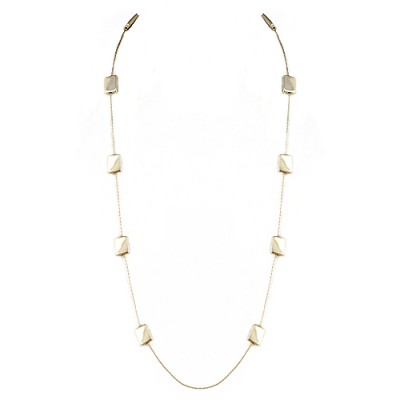 Gold Rectangle Beads Long Necklace