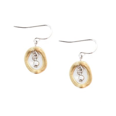 2 Tone Gold Open Oval With Silver Beads Mixed Dangle Earring