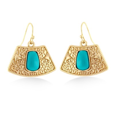 Gold And Turquoise Metal Earrings