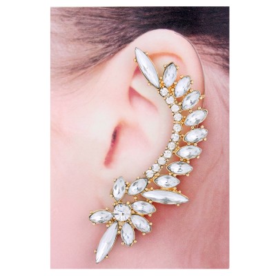 Gold And White Crystal Ear Cuff