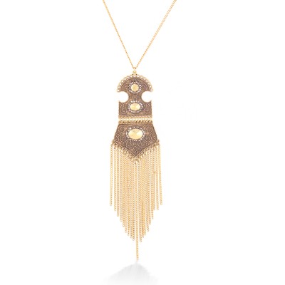 Gold-tone Metal Long Chain Tassel Necklace