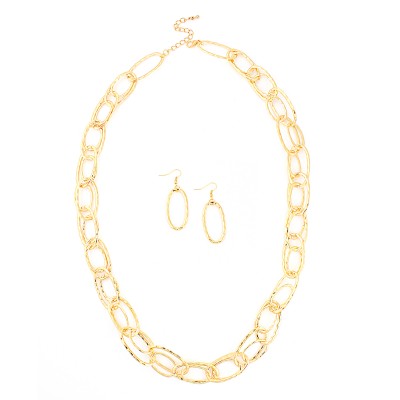 Gold Tone Link Necklace And Earrings Set