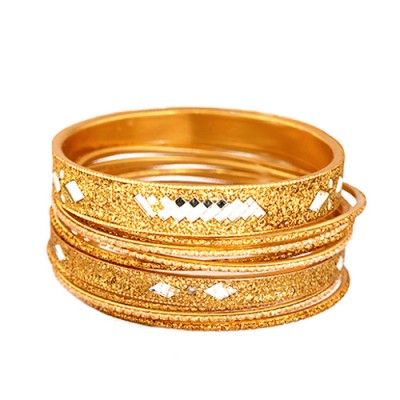 Glittering Shiny Gold Bangles, Set Of 10 Pieces