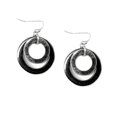 2 Tone Silver And Hematite Open Double Round Earrings