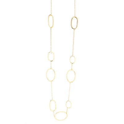 Gold Hammered Open Oval Linked Long Necklace