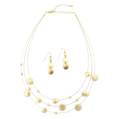 Gold Plated Round Flat Bead Hammered Necklace