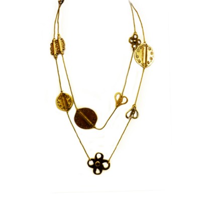 Gold Heart And Flower Long Station Necklace