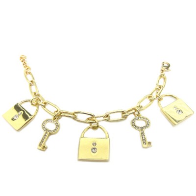 Gold Lock And Key Charm Bracelet