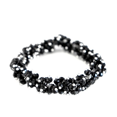 Black Jet Glass Crystal Seed Beads Stretch Bracelet
