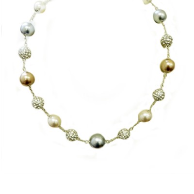 Brown Blue Pearl Shambhala Necklace