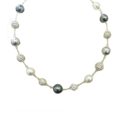 Blue White Pearl Shambhala Necklace