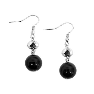 Black And Silver Glass Crystal Bead Dangle Earrings