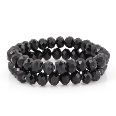 Black Faceted Beads Stretch Bracelets, Set Of 2