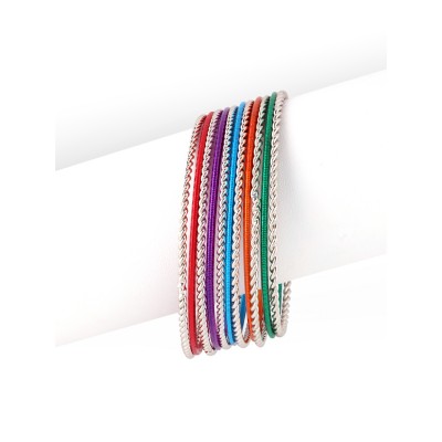 Multicolor And Silver Mixed Bangles, Set Of 11 Pieces