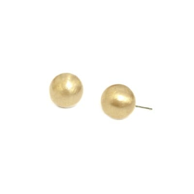 12 Mm. Brushed Matt Gold Round Ball Stud Earrings