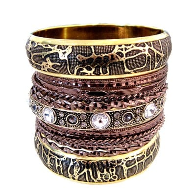 2tone Gold And Copper Bangles With Accent Rhinestone, Set Of 15 Pieces