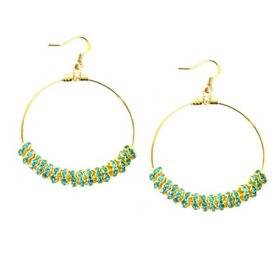 Gold And Blue Glass Crystal 40 Mm. Round Earrings
