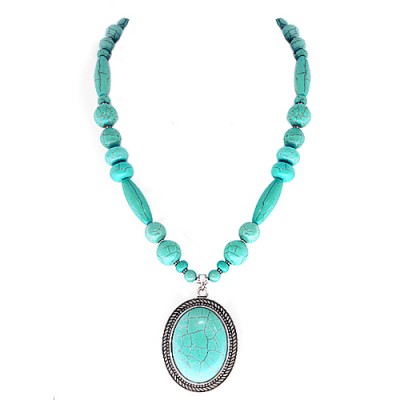 Silver And Turquoise Oval Shape Pendant Necklace