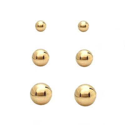 10 Mm., 7 Mm. & 5 Mm. Shiny Gold Metal Stud Earring, Set Of 3 Pieces