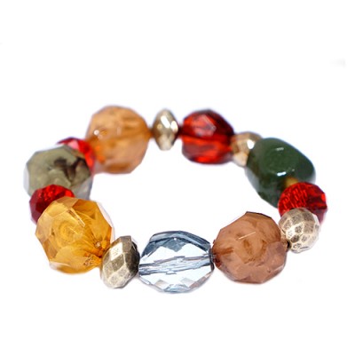 Gold Multicolor Red And Brown Beads Mixed Stretch Bracelet