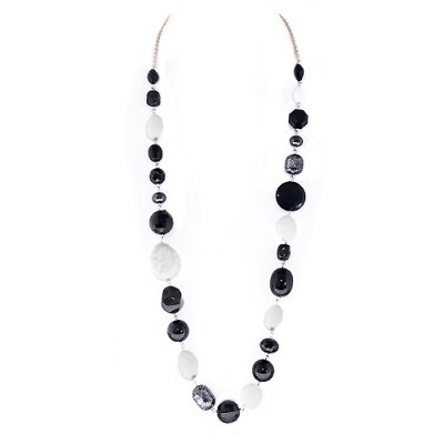 Black And White Beads Gold Multicolor Long Necklace