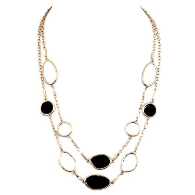 Gold Multicolor Black And White Enamel Bead Two-strand Chain Necklace