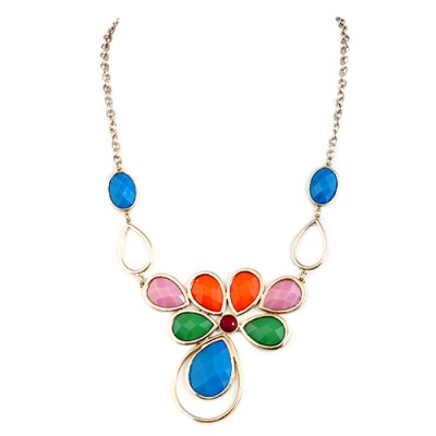 Multicolor Cut Glass Crystal Flower Gold Necklace