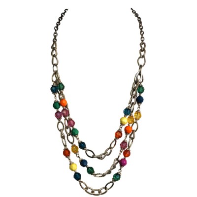 Gold Multi-colored Beaded Necklace With Chain