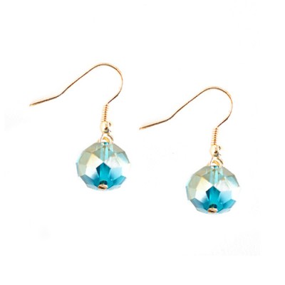 2tone Multicolor Blue Glass Crystal With Gold Dangle Earrings