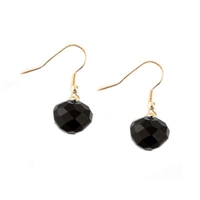 2tone Black Jet Glass Crystal With Gold Dangle Earrings