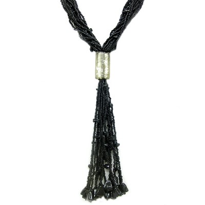 Black Seed Bead Tassel Necklace