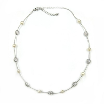 Rhodium And Cream Crystal And Pearl Necklace