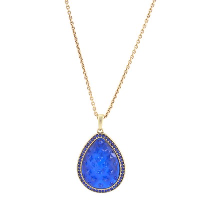 Gold-tone Metal Blue Glittering Stone Long Necklace