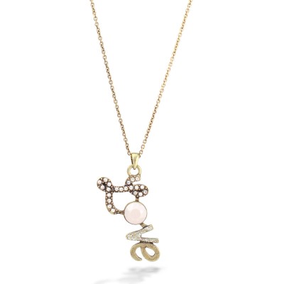 Gold-oxide White Crystals Love Necklace