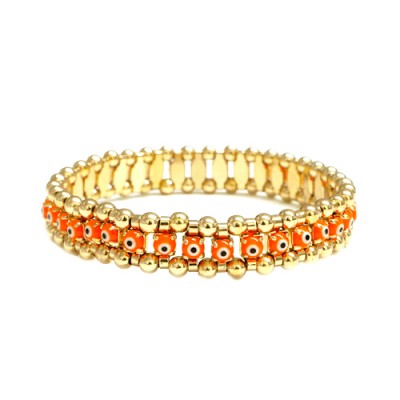 30 Mm. Orange Evil Eye With Gold Stretch Bracelet
