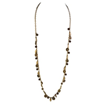 Gold And Brown Beaded Long Chain Necklace