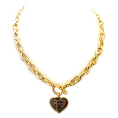 Gold Chain Necklace With Faith Love Hope Text On Heart