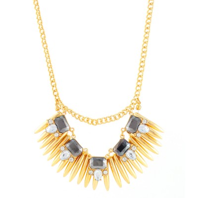 Gold Tone Hematite And Crystal Two Tone Necklace