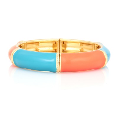Gold Plated Multicolor Turquoise And Coral Stretch Bracelet