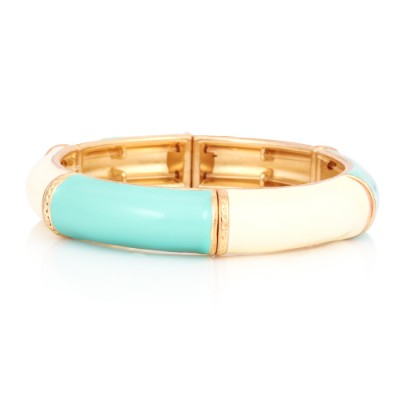 Gold Plated Multicolor Turquoise And Cream Multicolor Stretch Bracelet