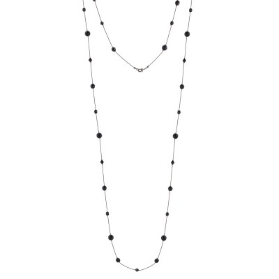 Black-metal Chain With Black Faceted Long Necklace